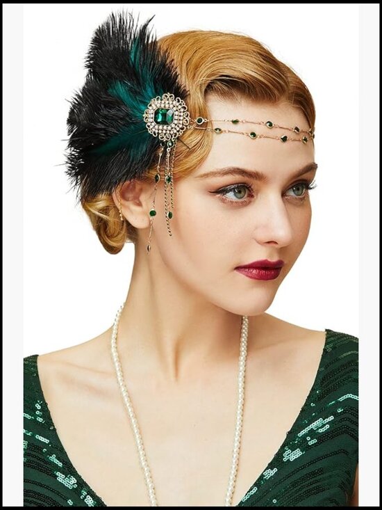 Vintage Flapper Headband Gatsby Roaring 20s Headpiece with Beads and Feathers main image 4
